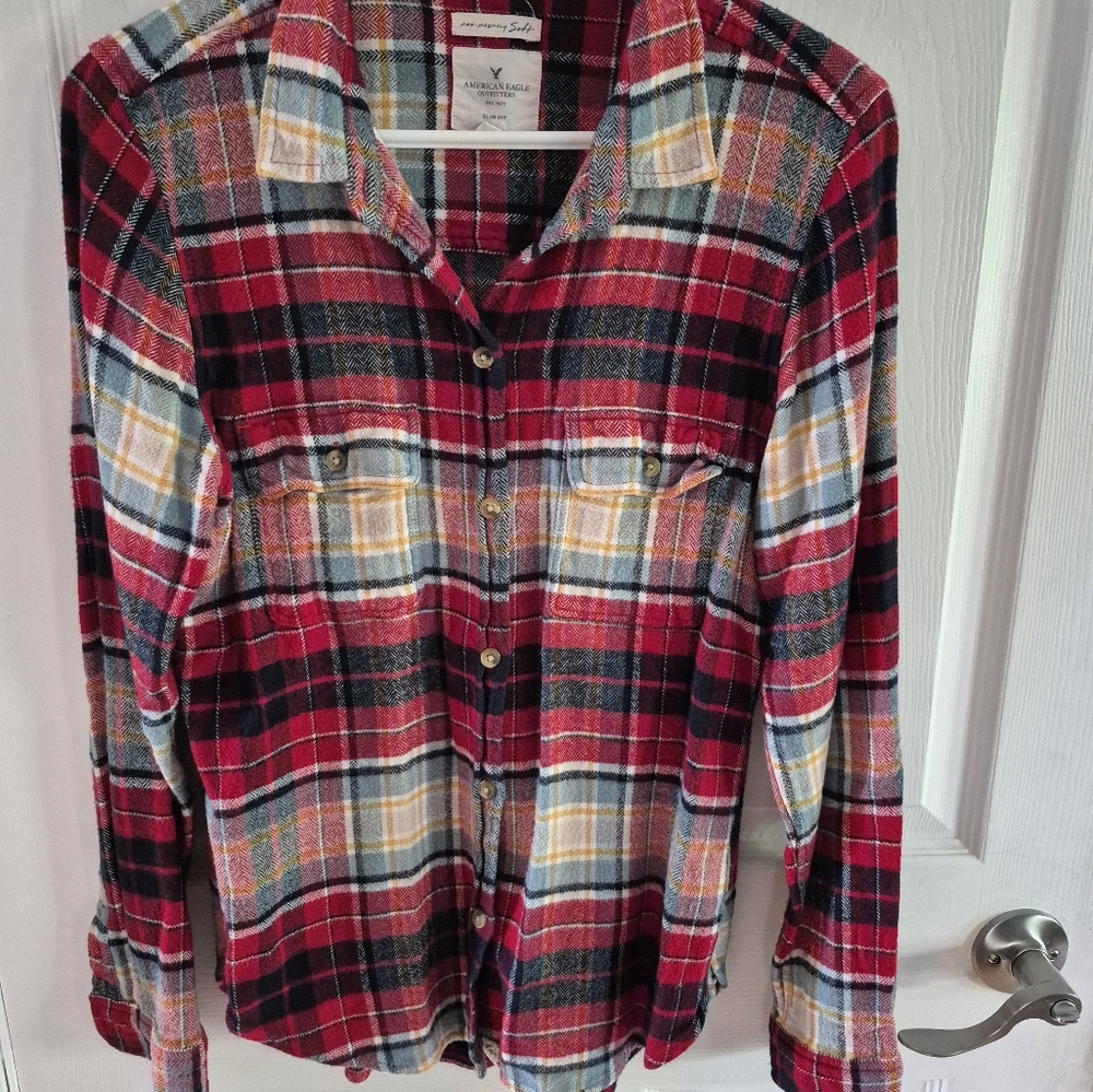 American Eagle Red and Black Checkered Shirt